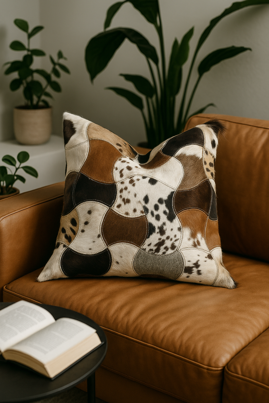 Cowhide Leather Patchwork Cushion Pillow Cover for Home Decor