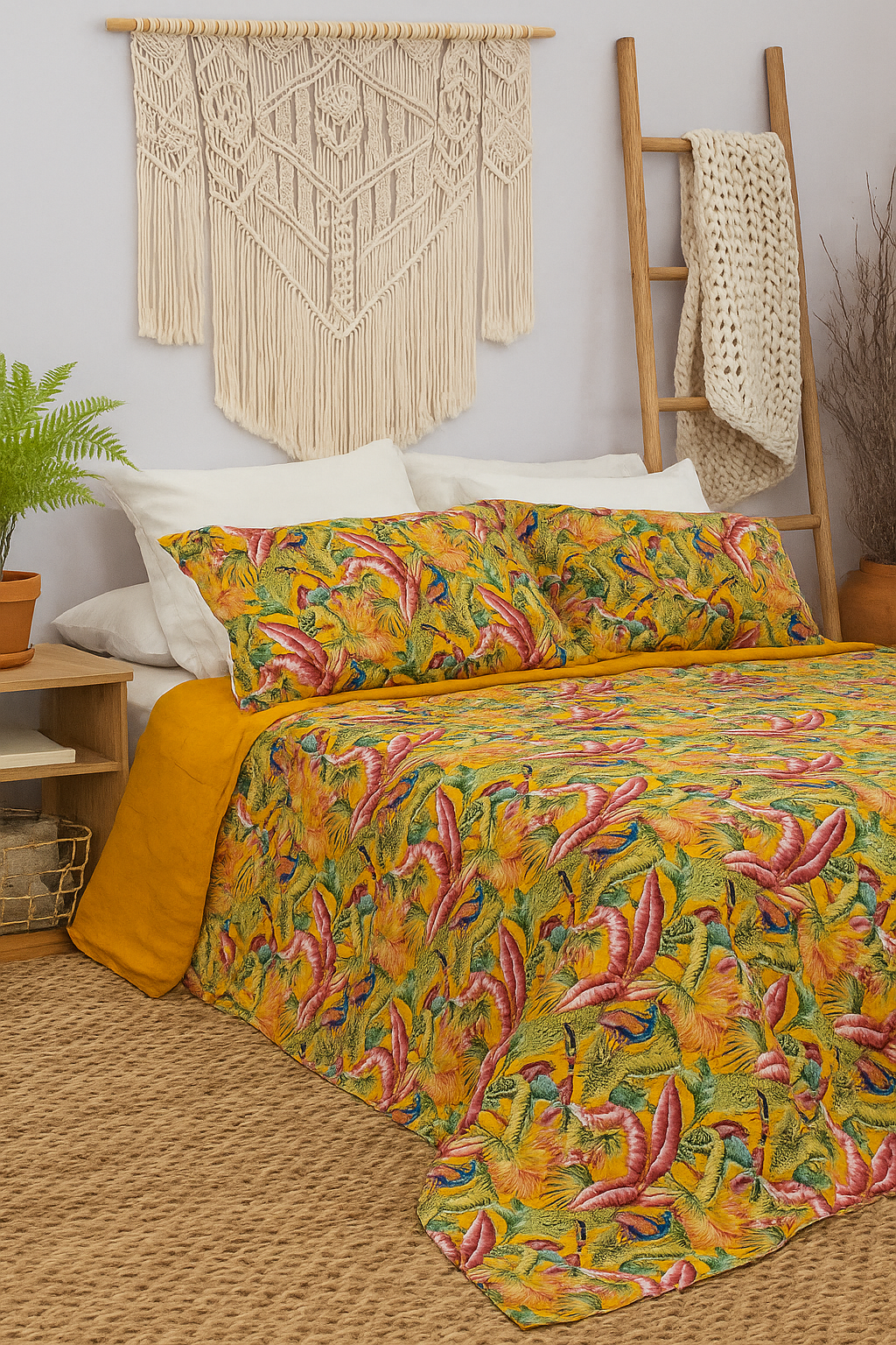Birds of Paradise Cotton Quilt Set in Vibrant Sunset Hues