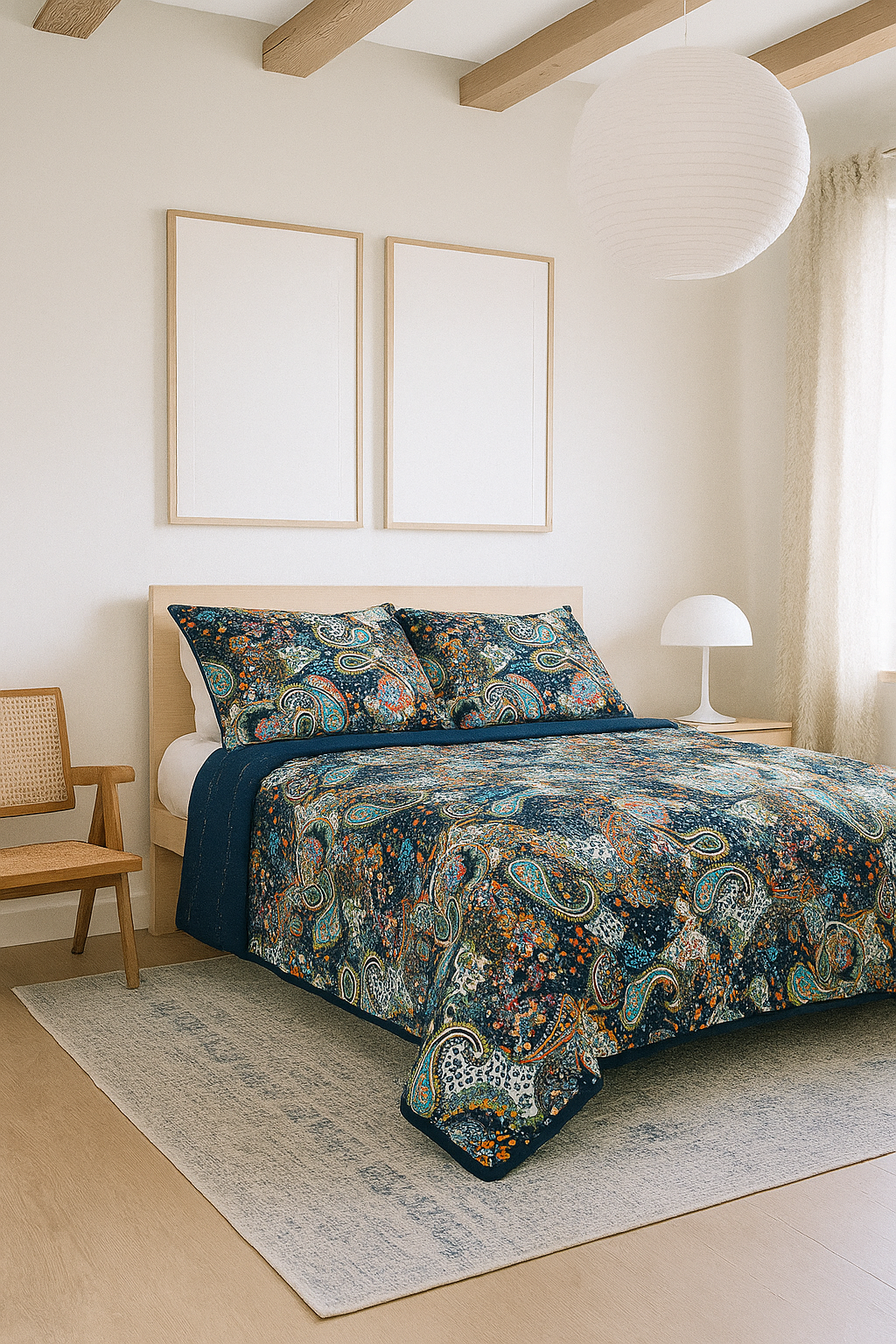 Bohemian Midnight Paisley Quilt Set with Vibrant Boho Print