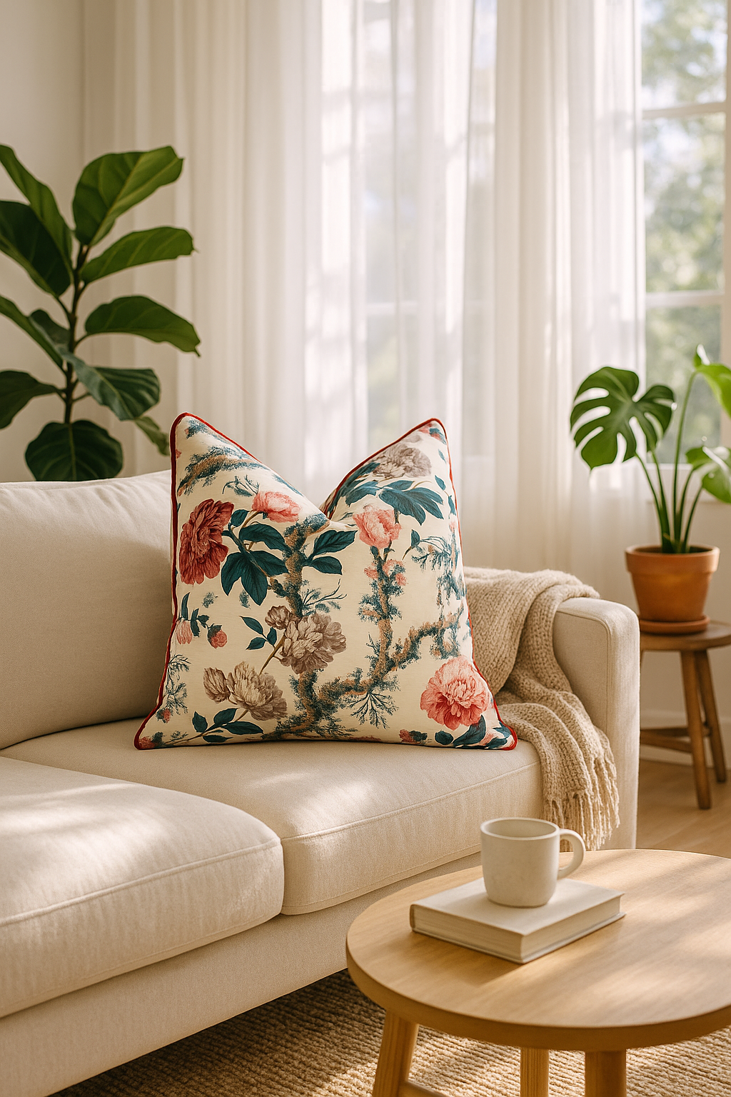 Botanical Bloom floral cotton cushion cover for home decor