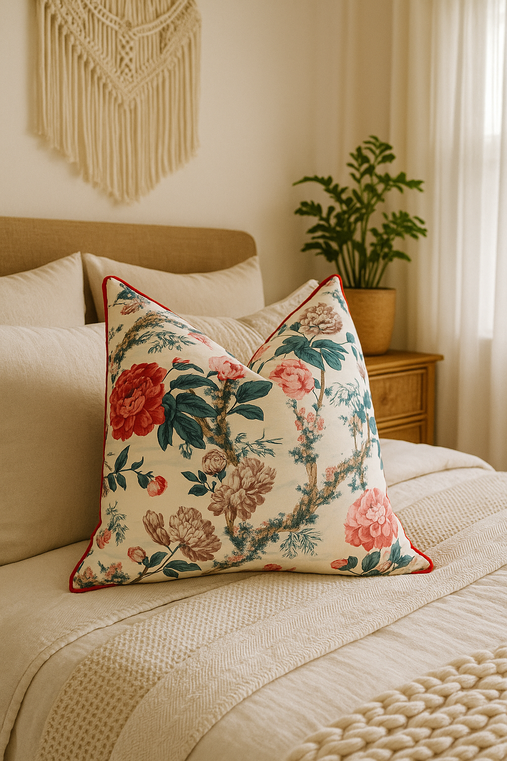 Floral Hideaway botanical cotton cushion cover for sofa or bed
