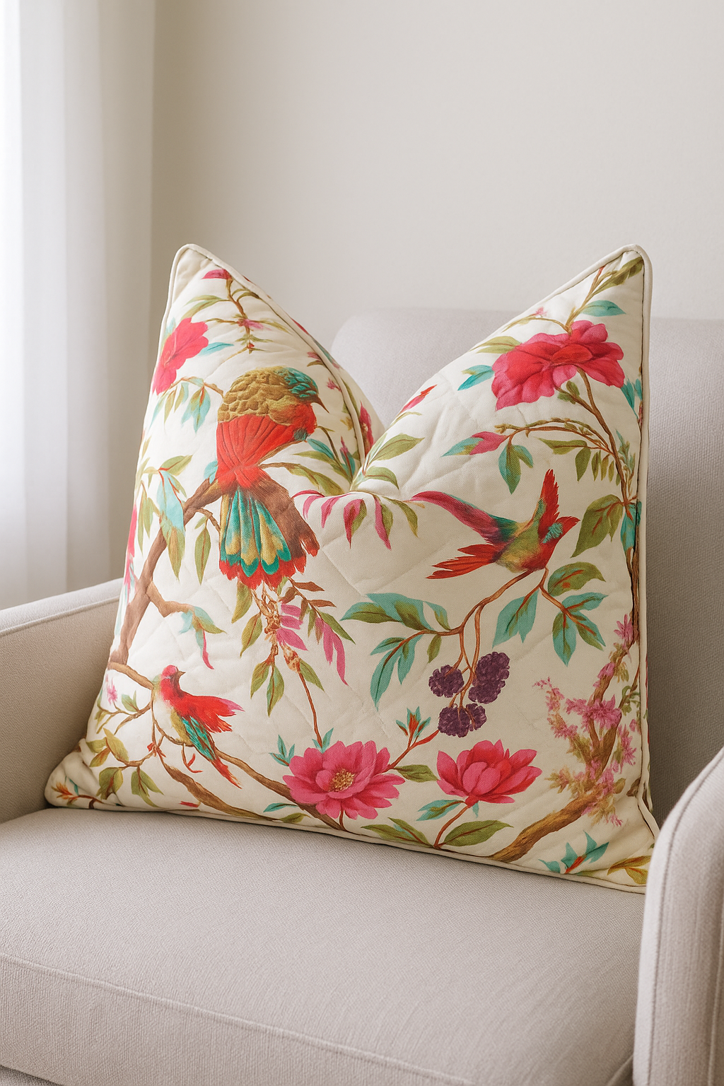 Songbird Sanctuary 100% handmade cotton cushion cover