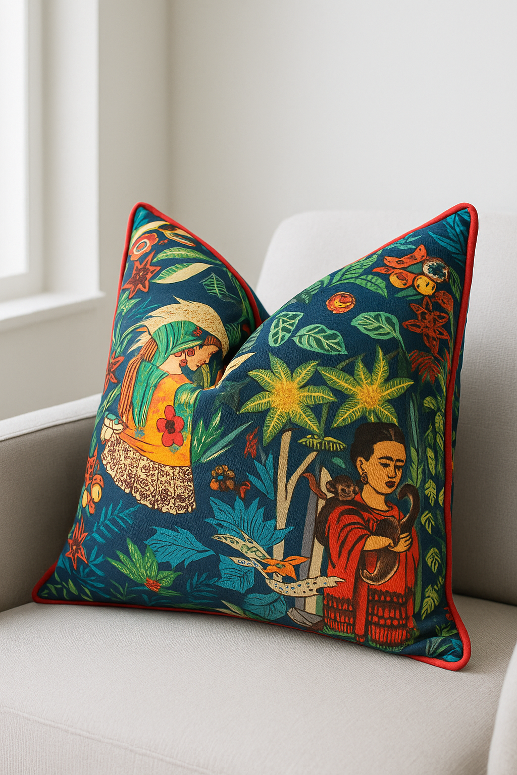 Mystical Frida 100% cotton cushion cover with bold bohemian design
