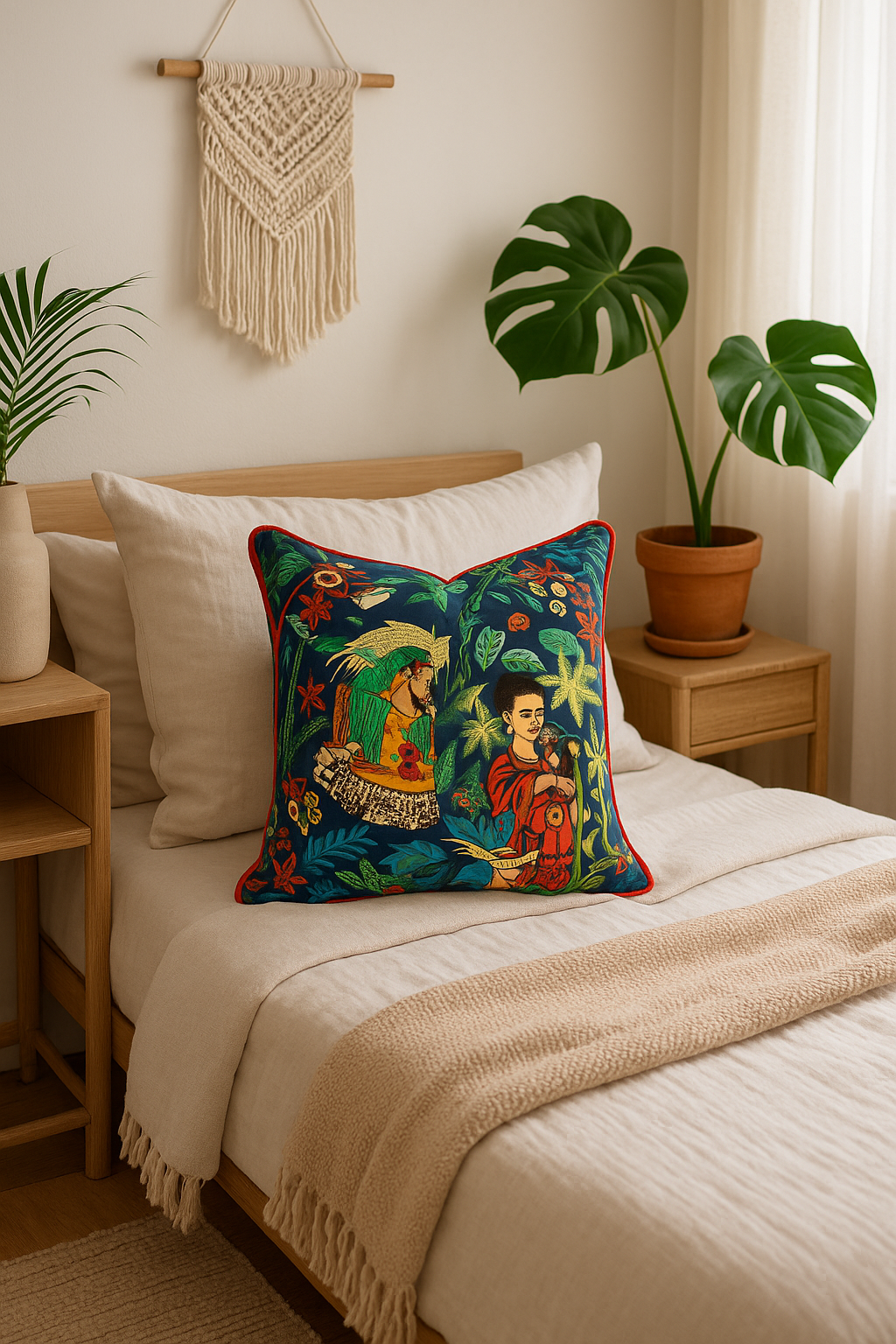 100% cotton boho cushion cover with Mystical Frida design