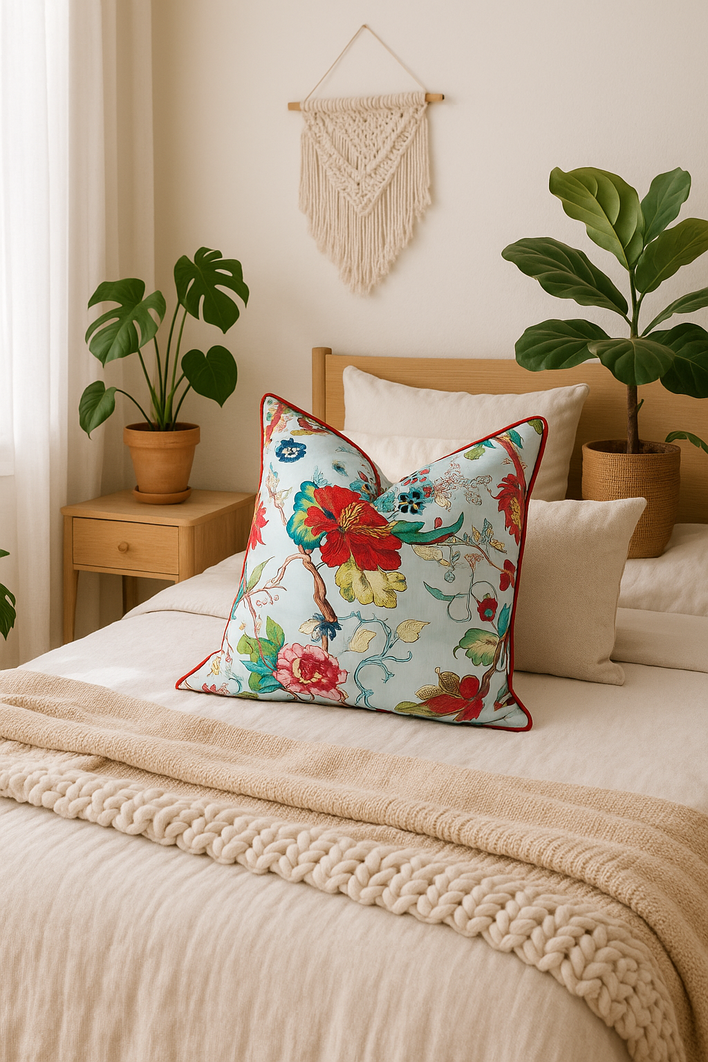 100% cotton cushion cover with vintage blue floral design