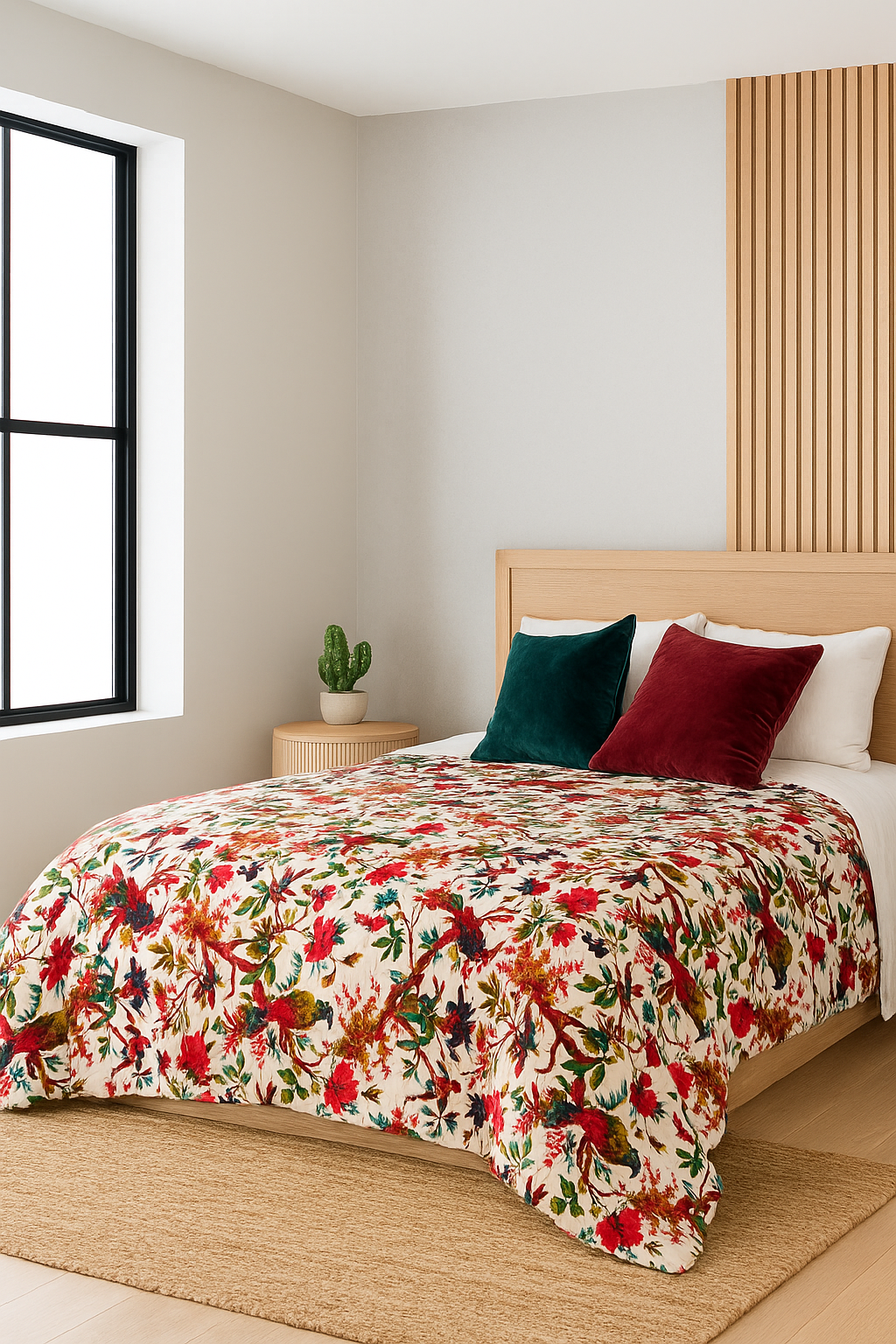 Tropical Bird Pattern Velvet Quilt for Elegant Bedroom Decor