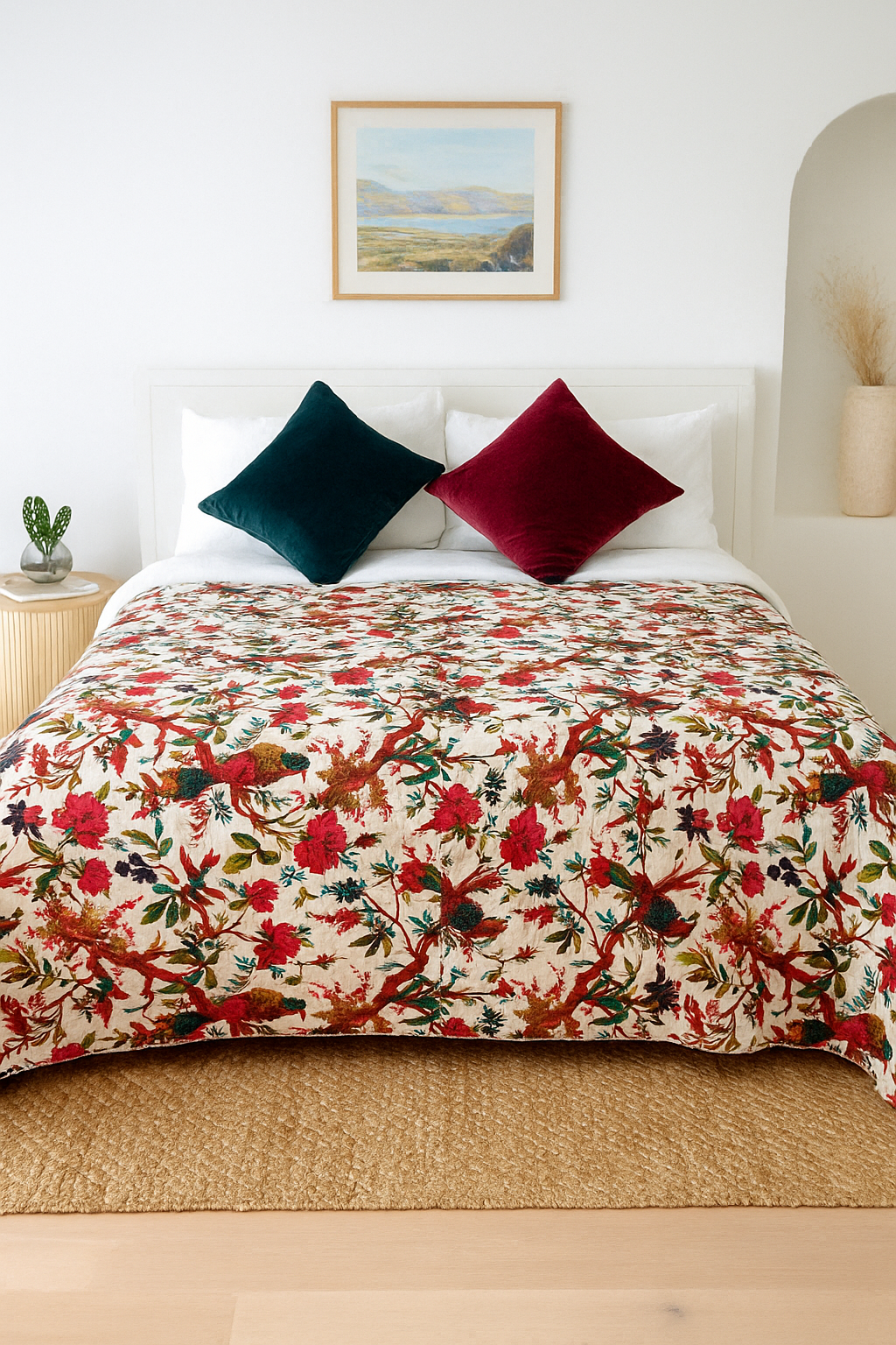 Luxury Velvet Quilt with Tropical Bird Print Design
