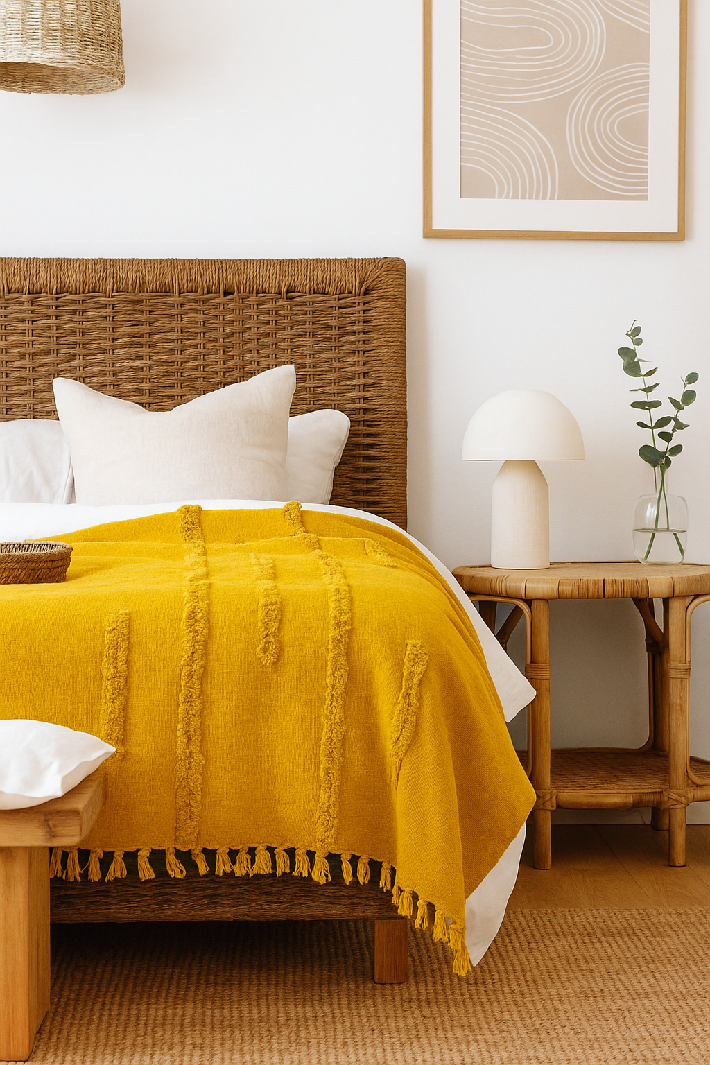 Golden mustard handwoven cotton throw blanket