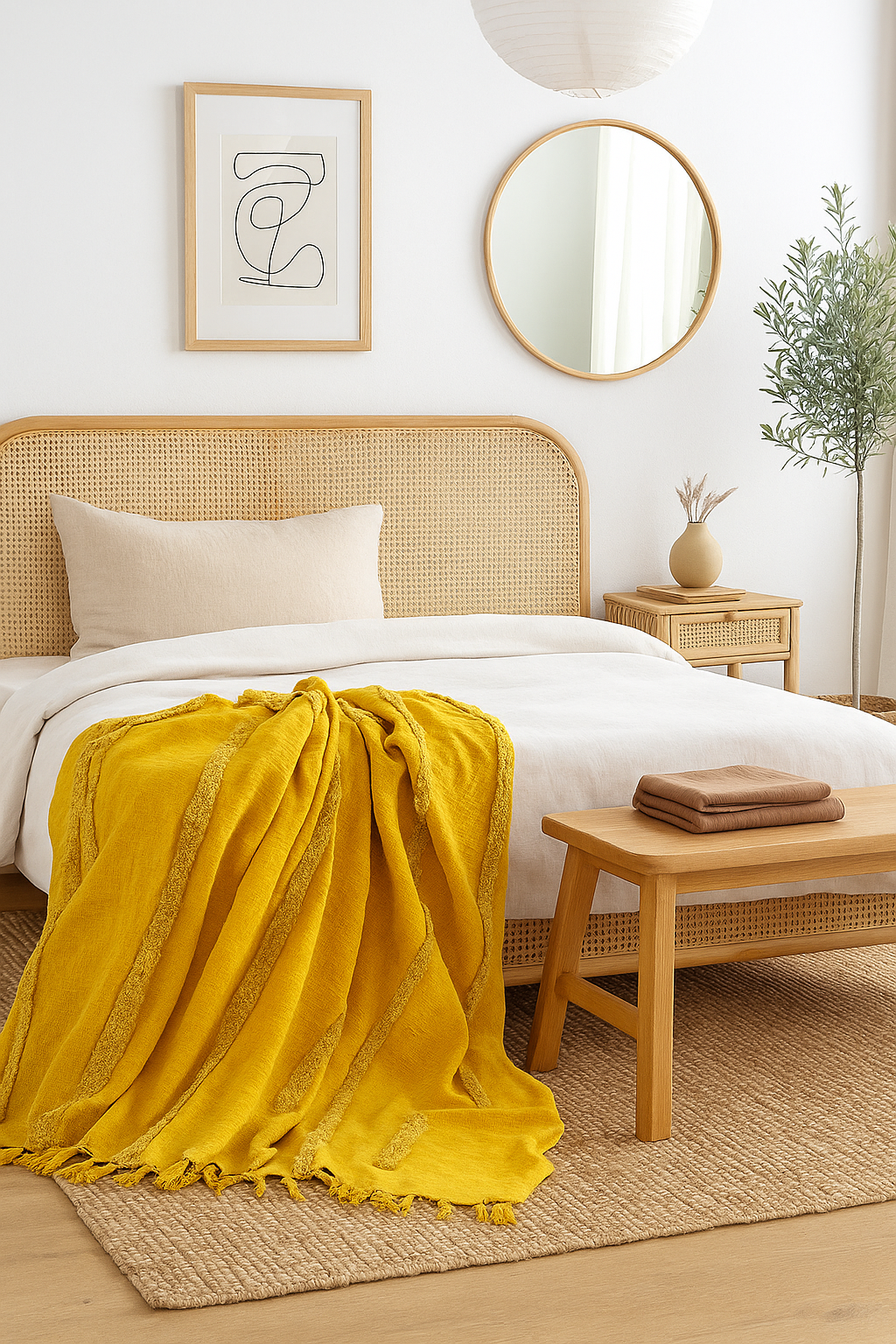 Golden mustard cotton blanket for sofa and bed