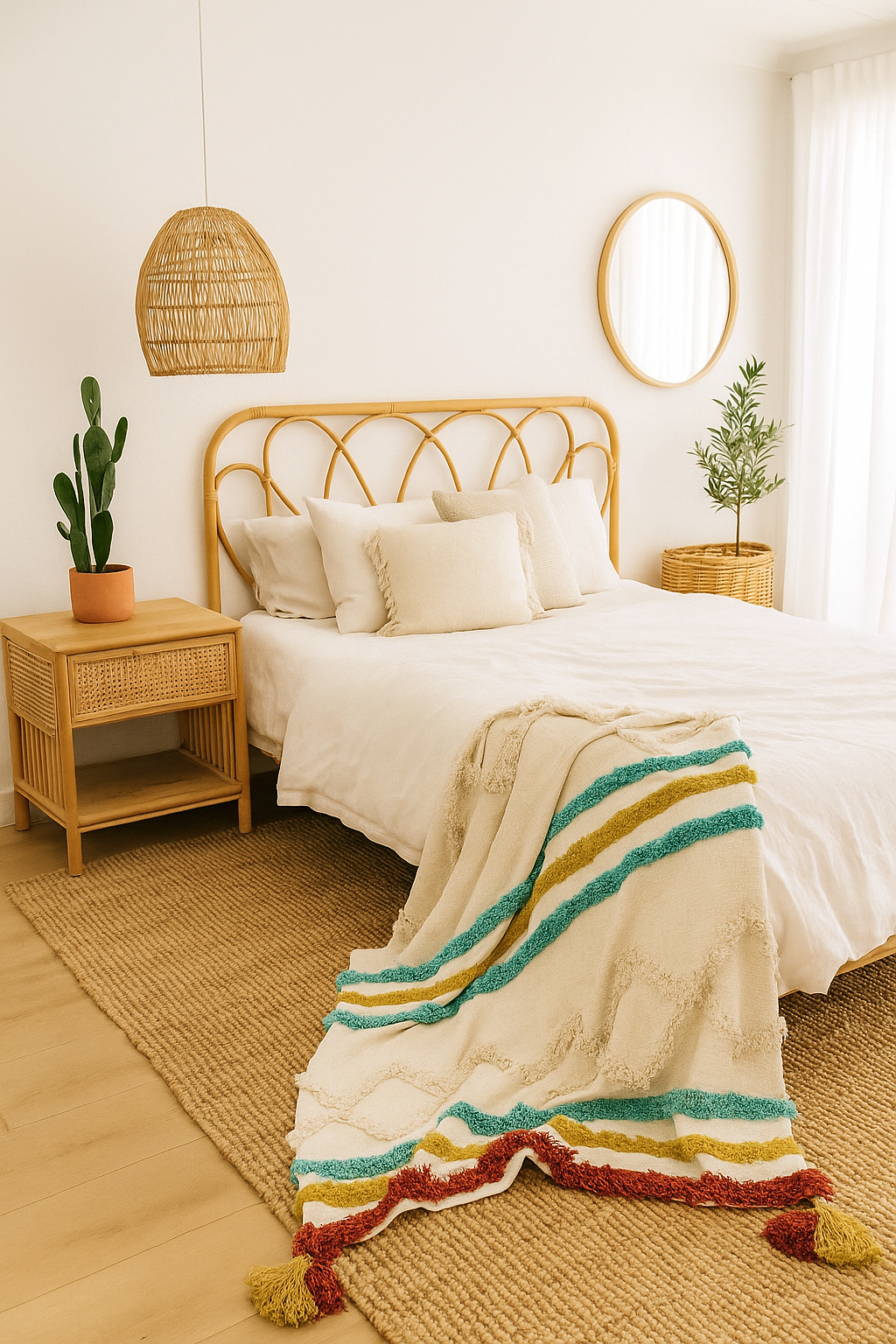 Handwoven cotton throw blanket with textured boho pattern