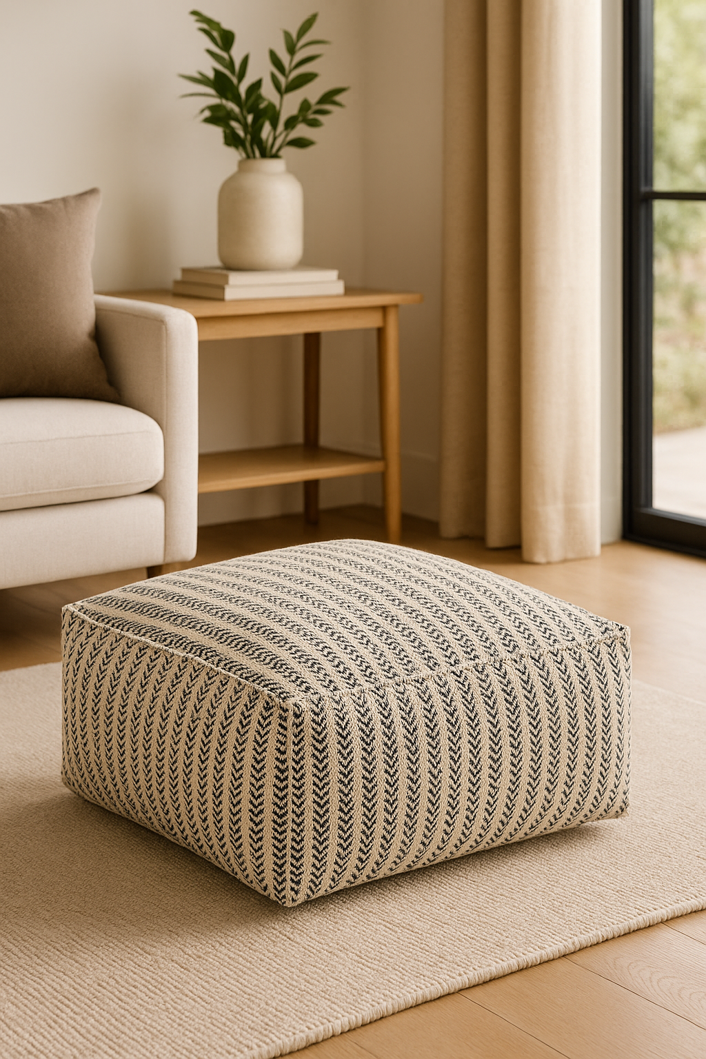 Cotton ottoman pouf cover for modern bohemian home decor