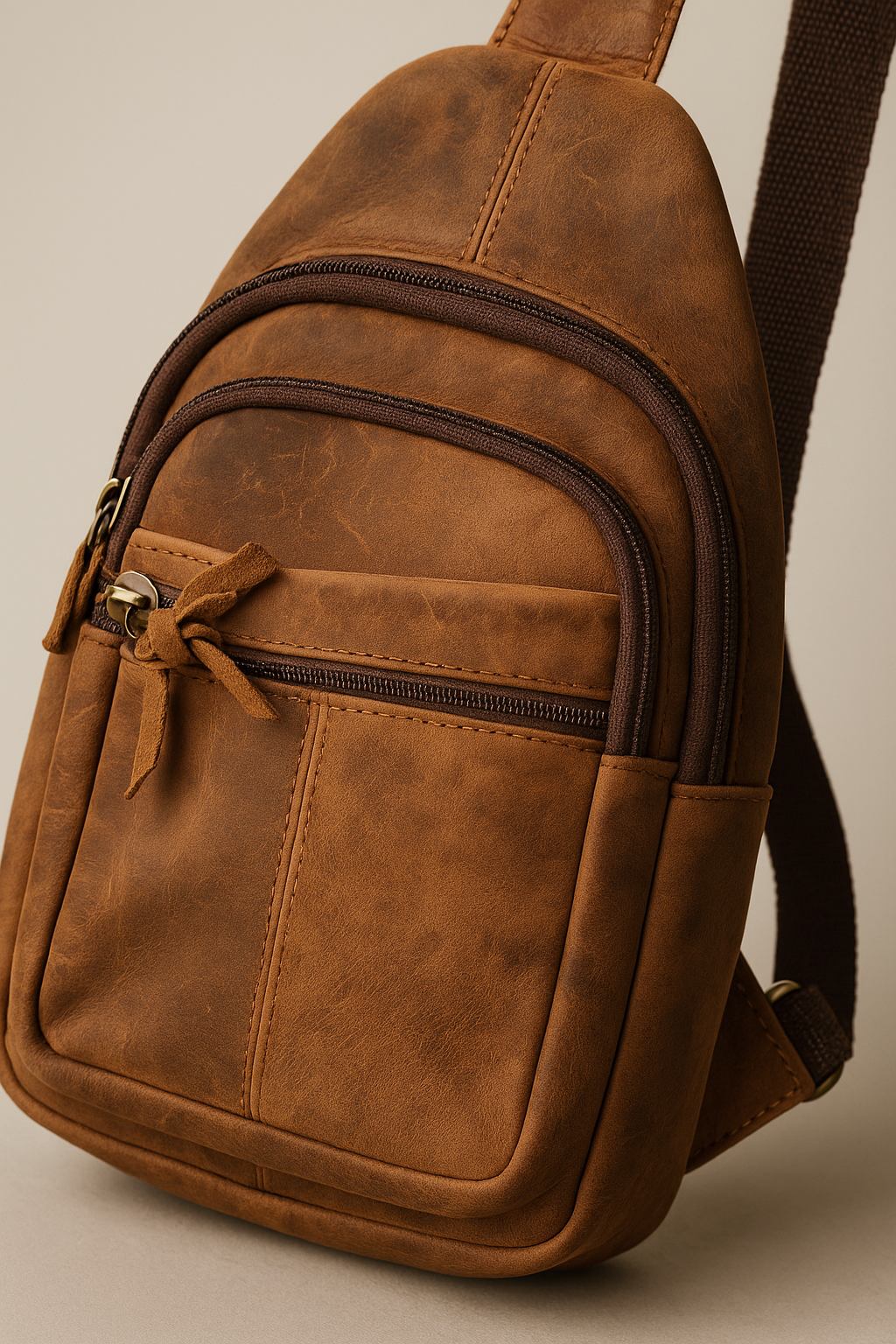 Brown leather everyday shoulder and chest bag for men and women