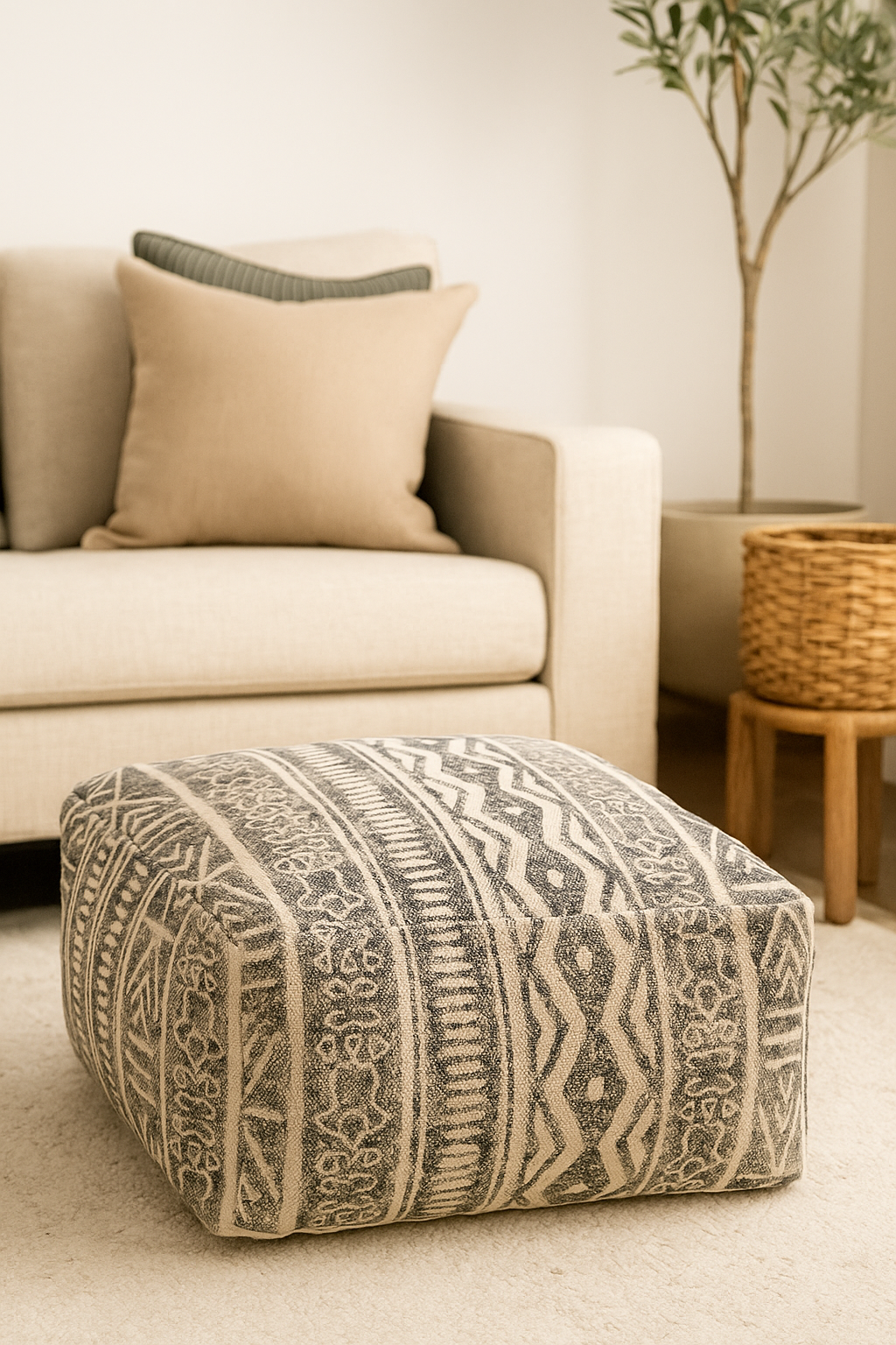 Black natural kilim cotton cushion cover for ottoman decor