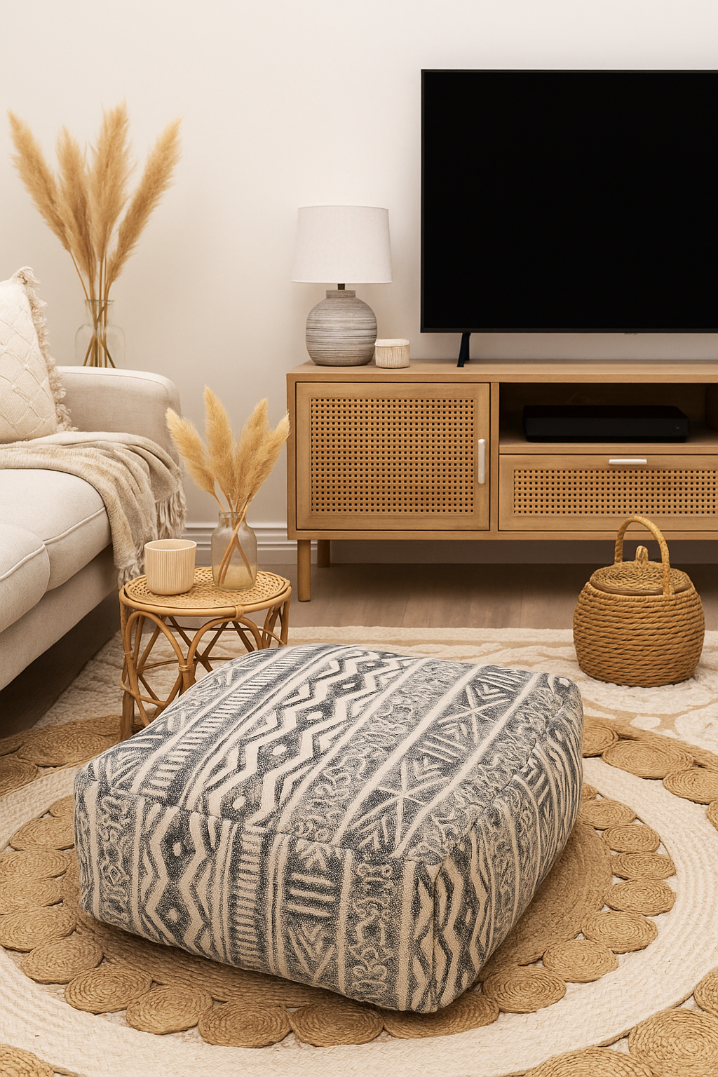 Black and natural monochrome cotton kilim ottoman cushion cover