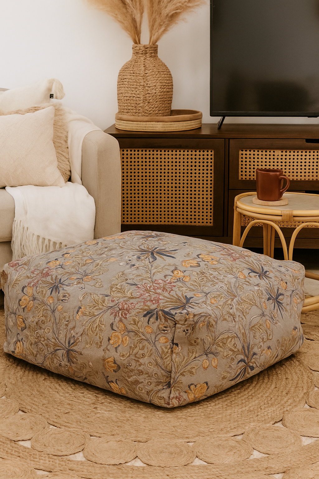 Tree Mix Moroccan pouf cushion cover with textured design