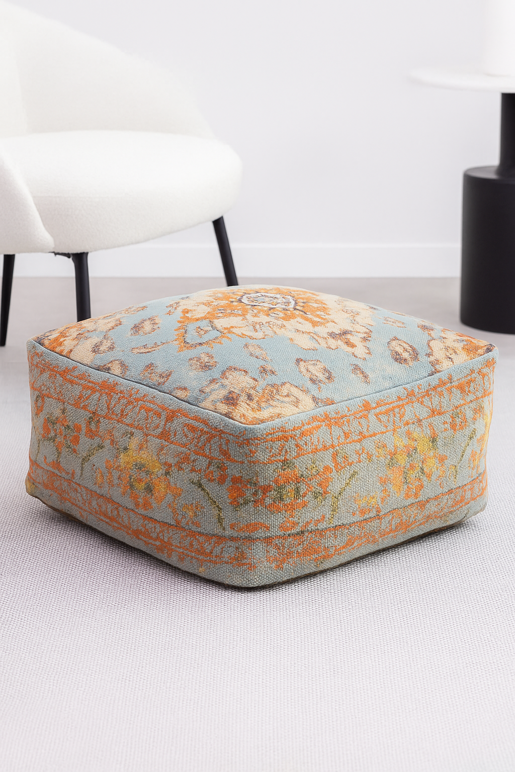 Cyan blue cotton kilim cushion cover for ottoman decor