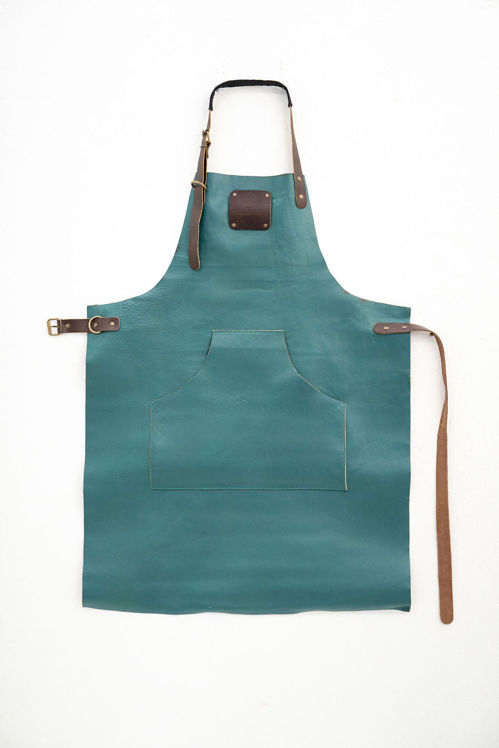 Ocean teal leather apron for woodworking and creative projects