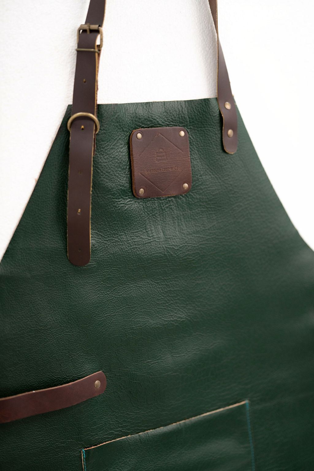 Forest Green Leather Workshop Apron for Woodworking