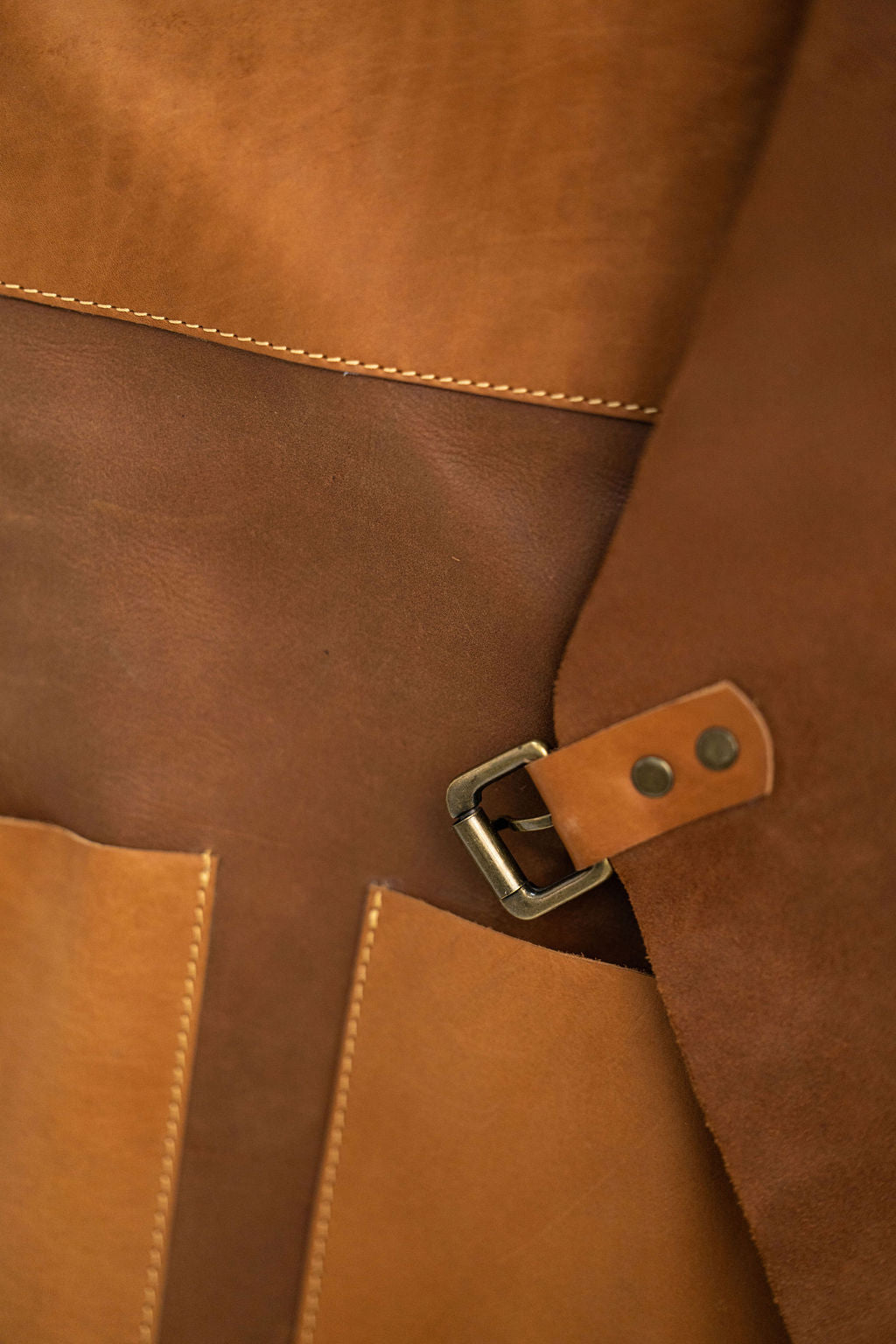 Tan leather apron for makers and workshop projects