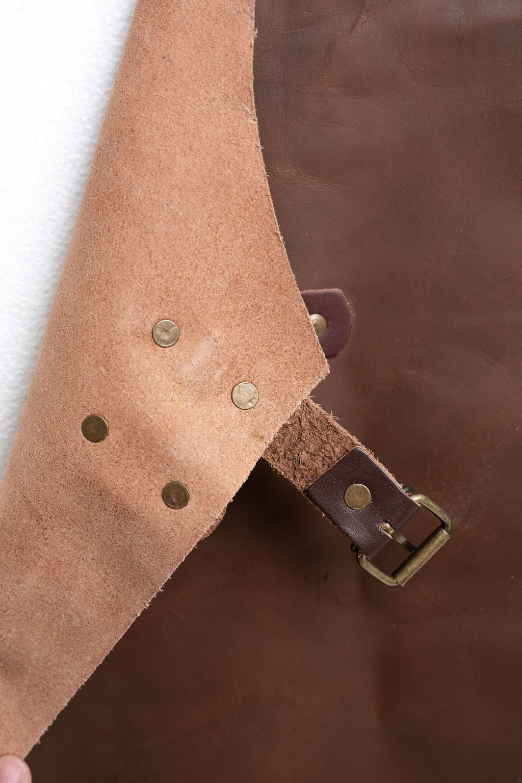 Durable full-length brown leather work apron