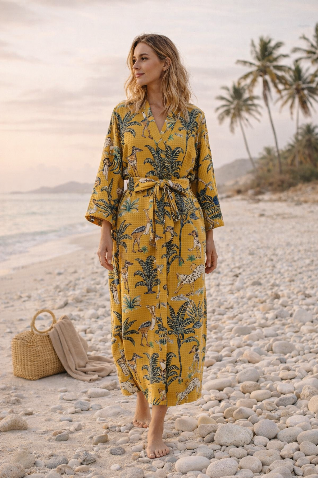 Mustard waffle robe for spa mornings holidays and everyday lounging