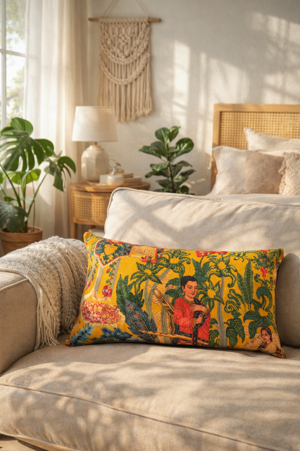 Decorative mustard cotton velvet cushion cover for sofa bed and chair