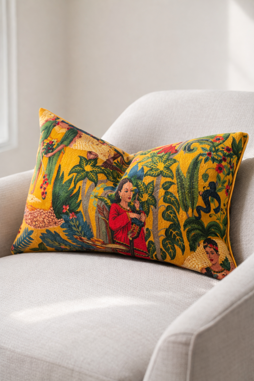 30x50cm artistic lumbar cushion cover with bold tropical floral design