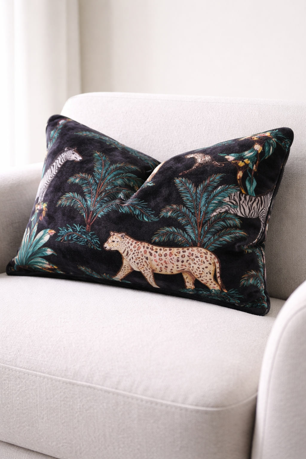 Black safari jungle cotton velvet lumbar cushion cover 30x50cm