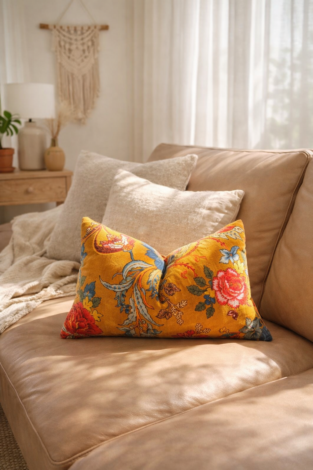 Decorative mustard cotton velvet cushion cover for sofa bed and chair