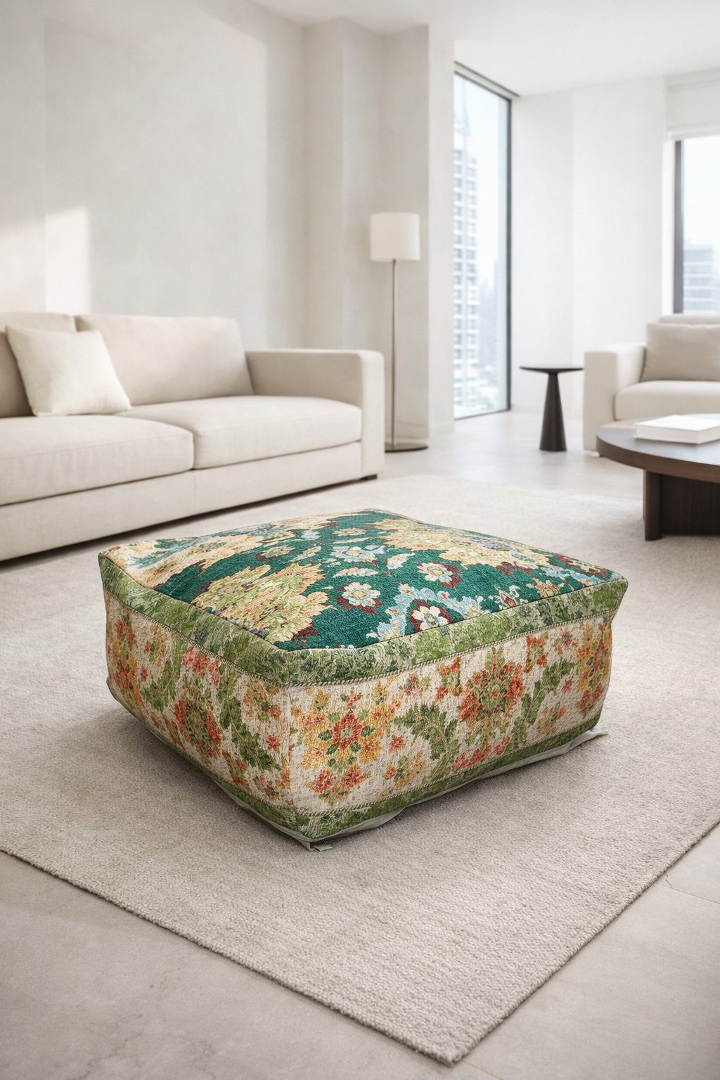 Decorative vintage kilim pouf cover for living room decor