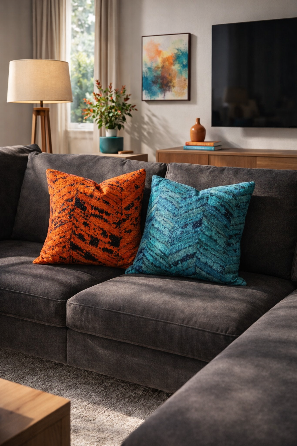 Chevron cowhide cushion cover set with rustic modern design
