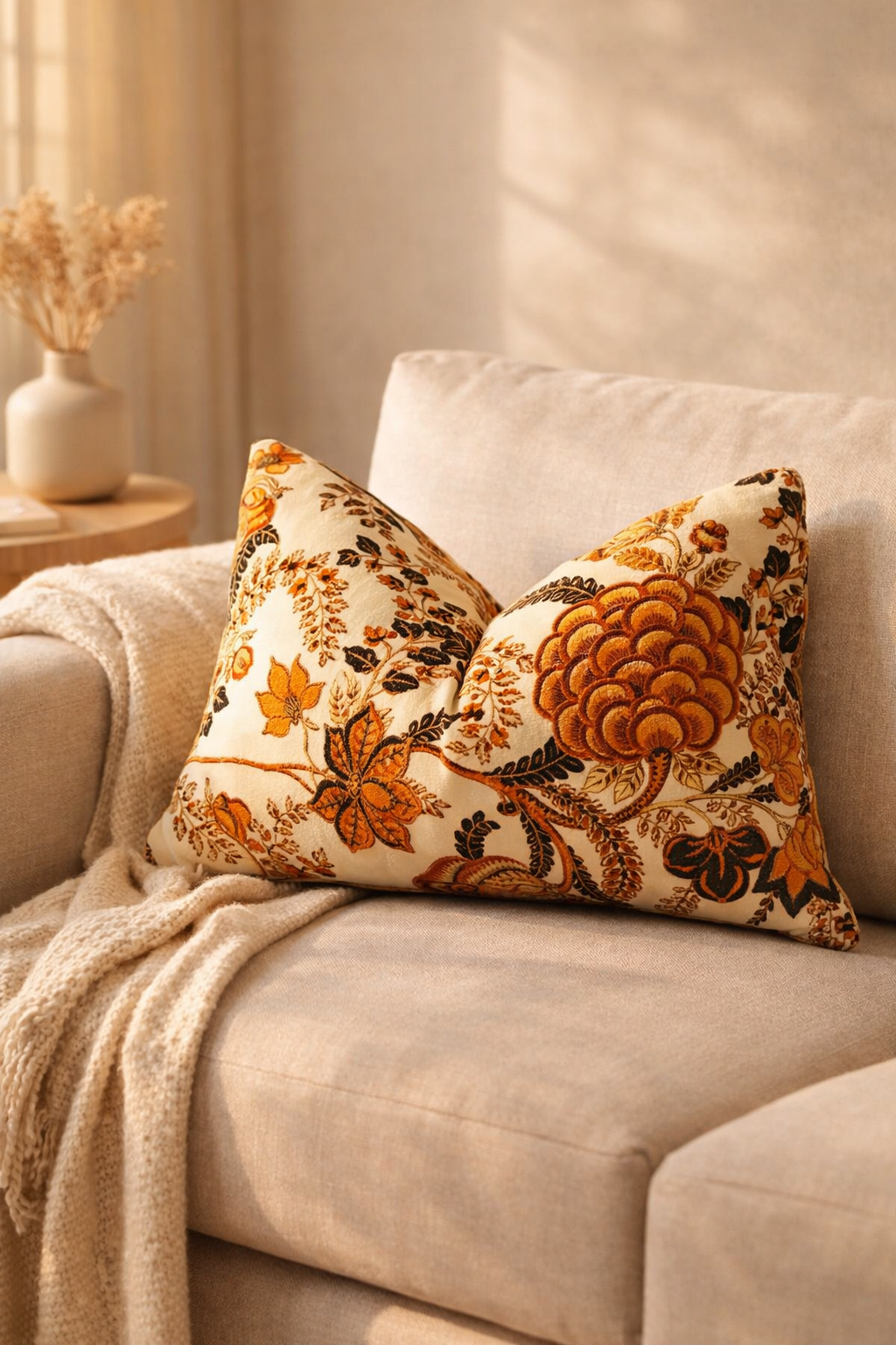 50x30 cm rust floral lumbar cushion cover