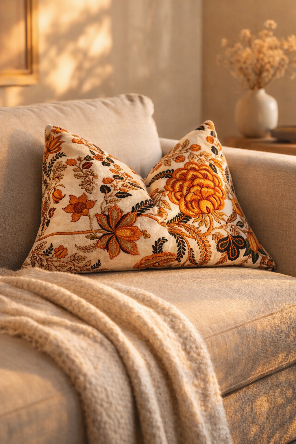 Vintage botanical velvet cushion cover for sofa and home decor