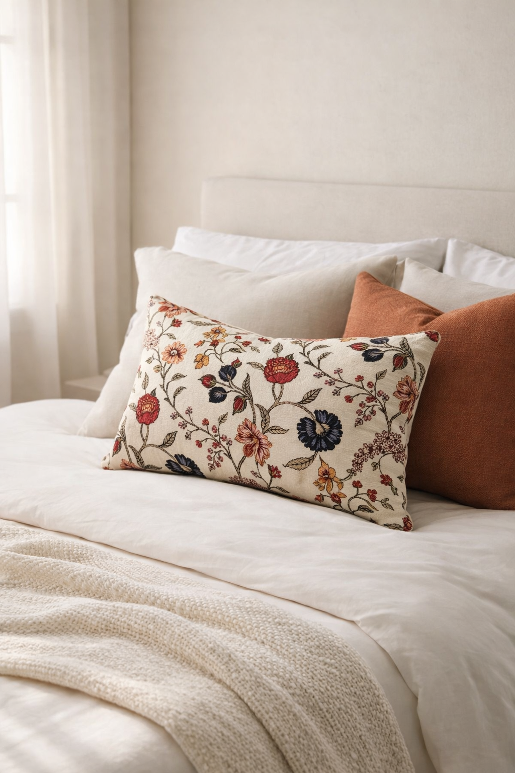 50x30 cm beige floral lumbar cushion cover for home decor