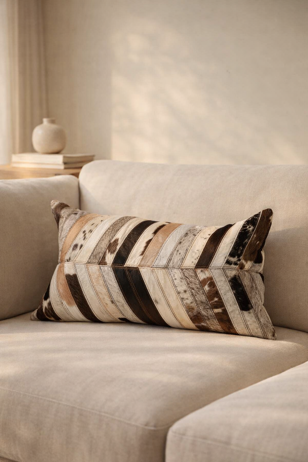 Premium cowhide leather patchwork pillow cover with unique design