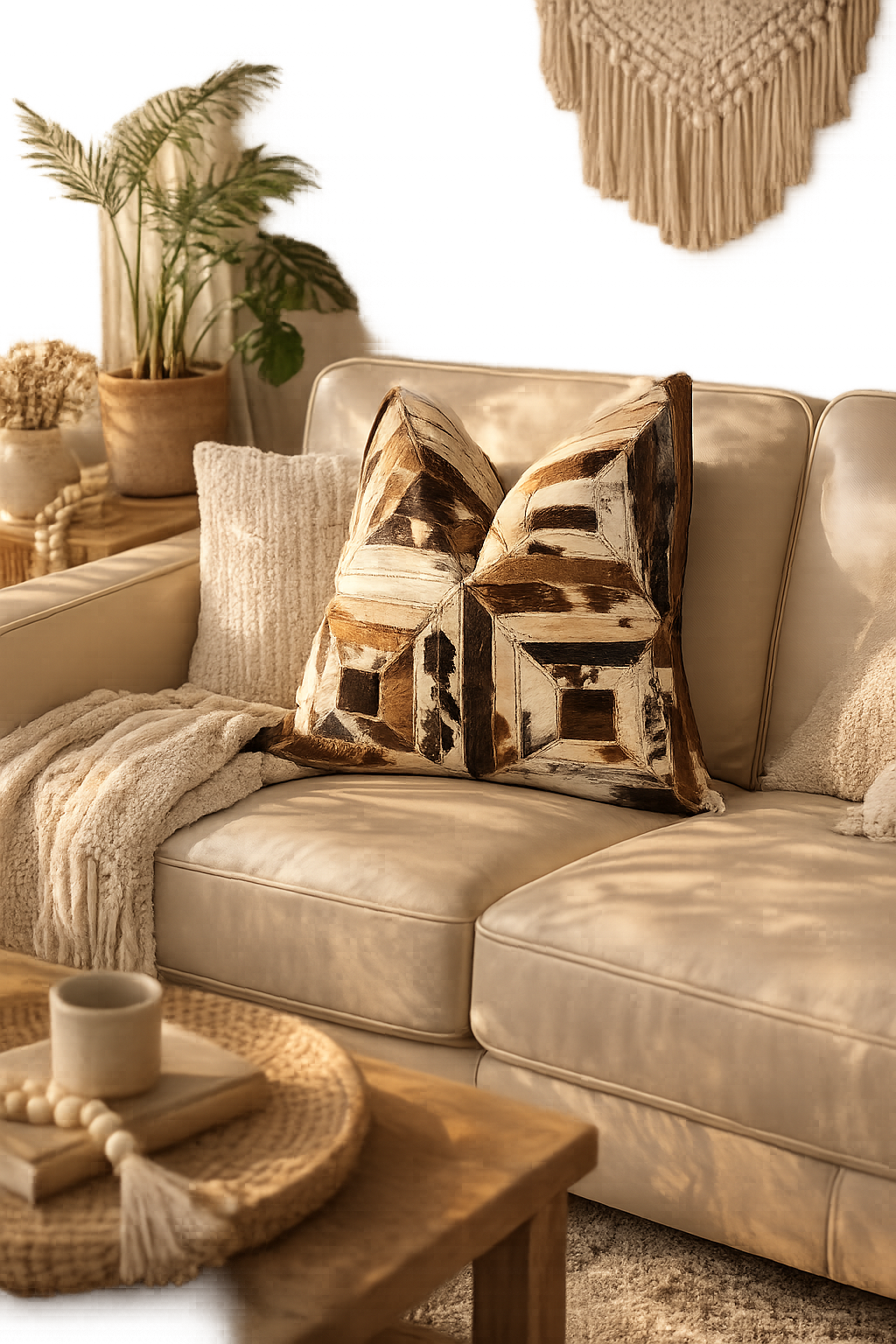 Rustic leather cowhide cushion for living room and bedroom