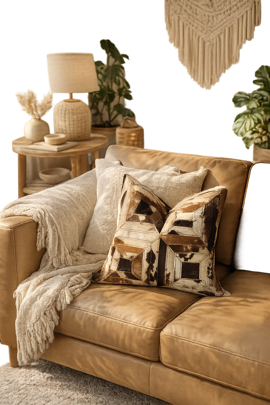 Craftluxe handmade cowhide pillow with premium natural finish