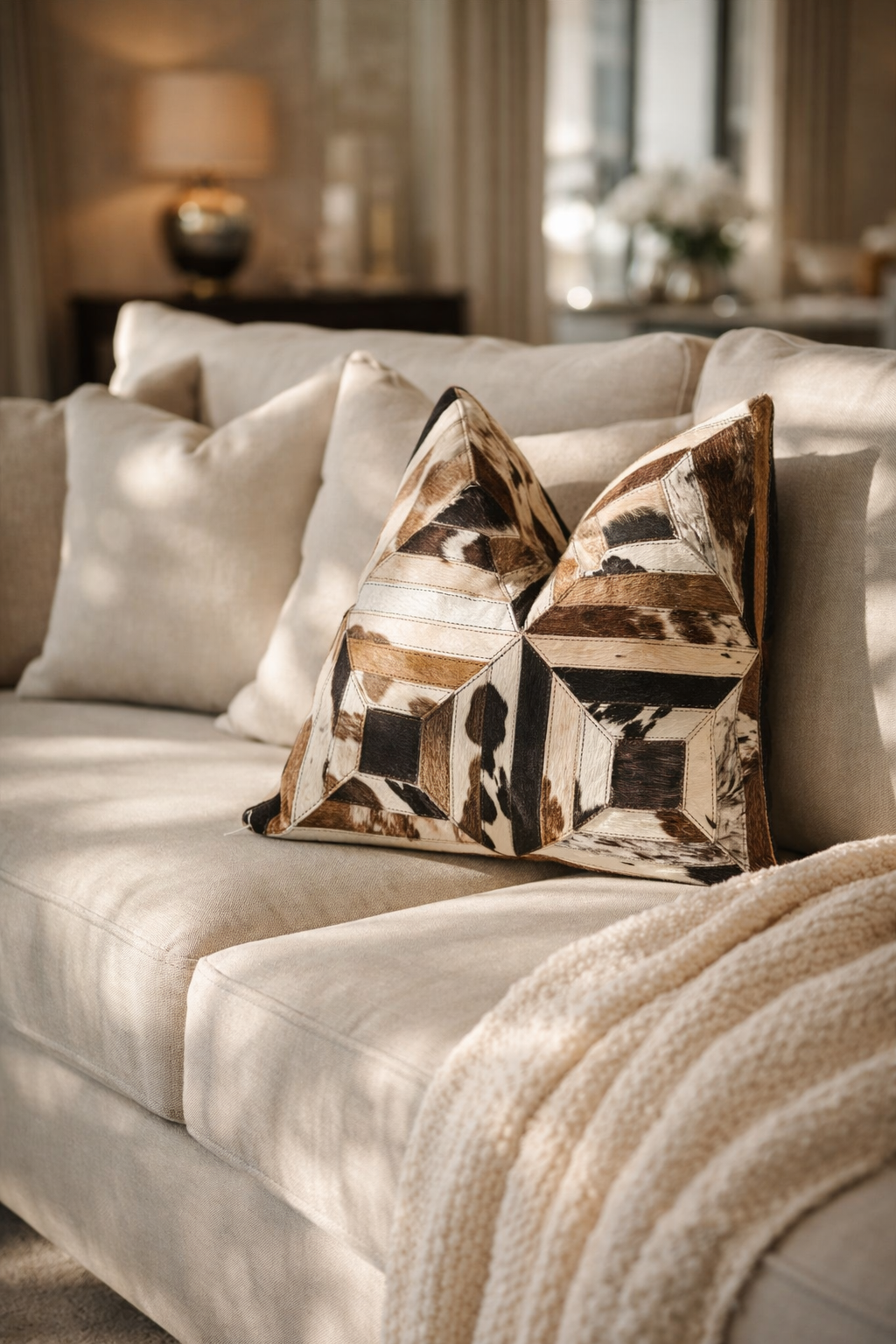 Natural cowhide decorative cushion for sofa and living room