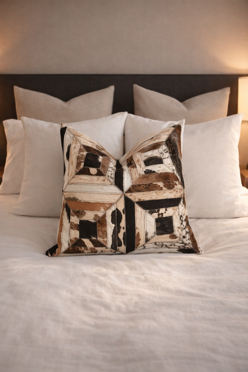 Rustic cowhide cushion for sofa chair and bedroom décor