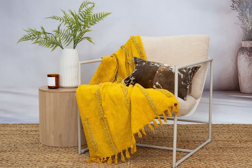 Golden mustard cotton accent blanket for bedroom