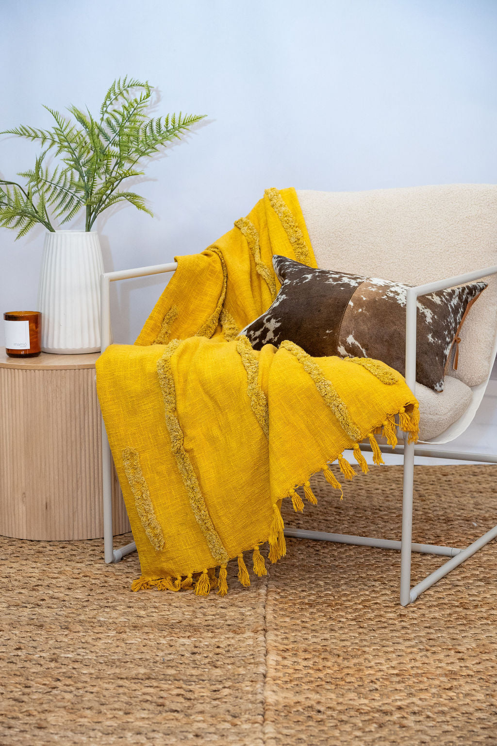 Textured handwoven mustard throw blanket 125x175cm