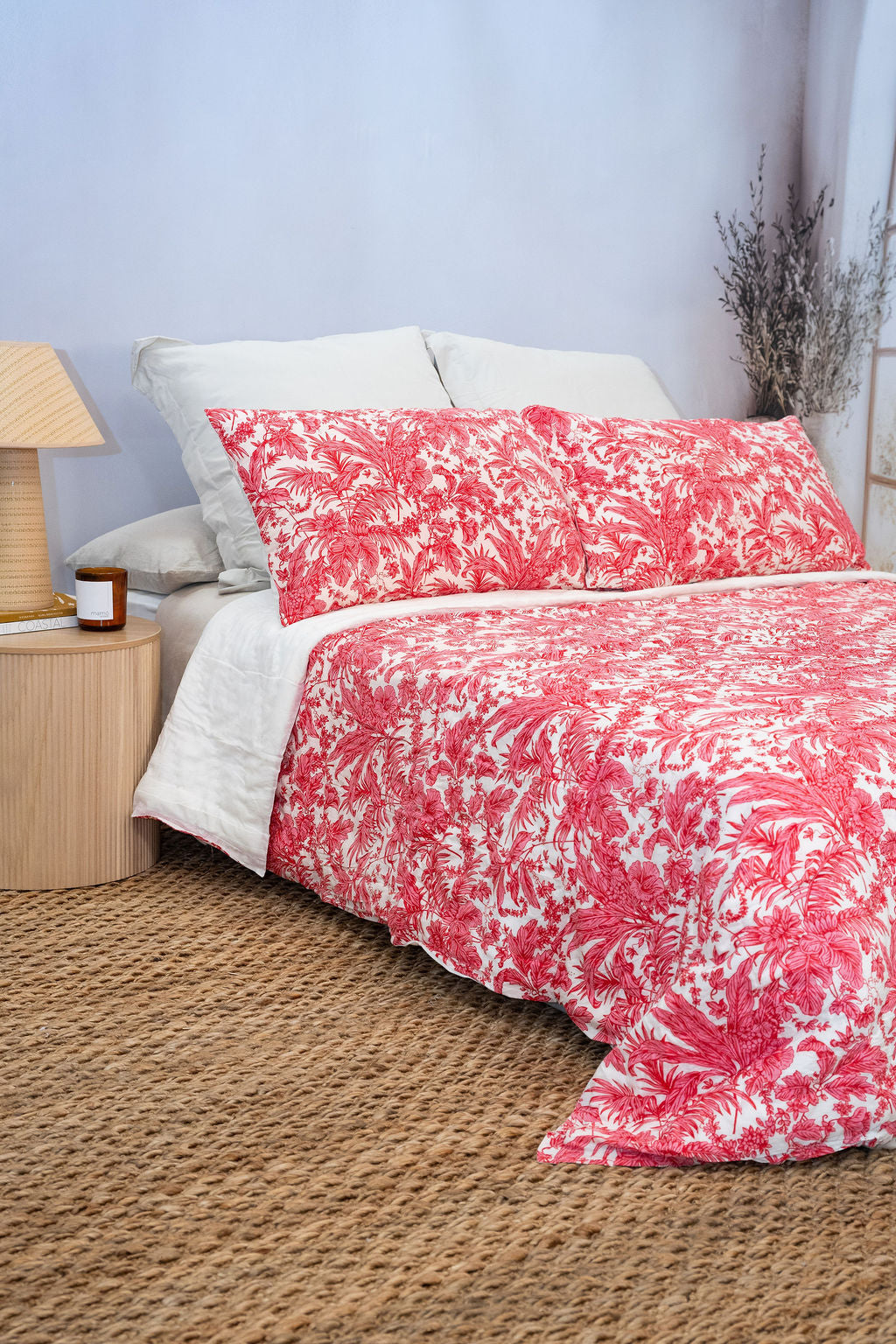 Nature-inspired blush floral cotton quilt design