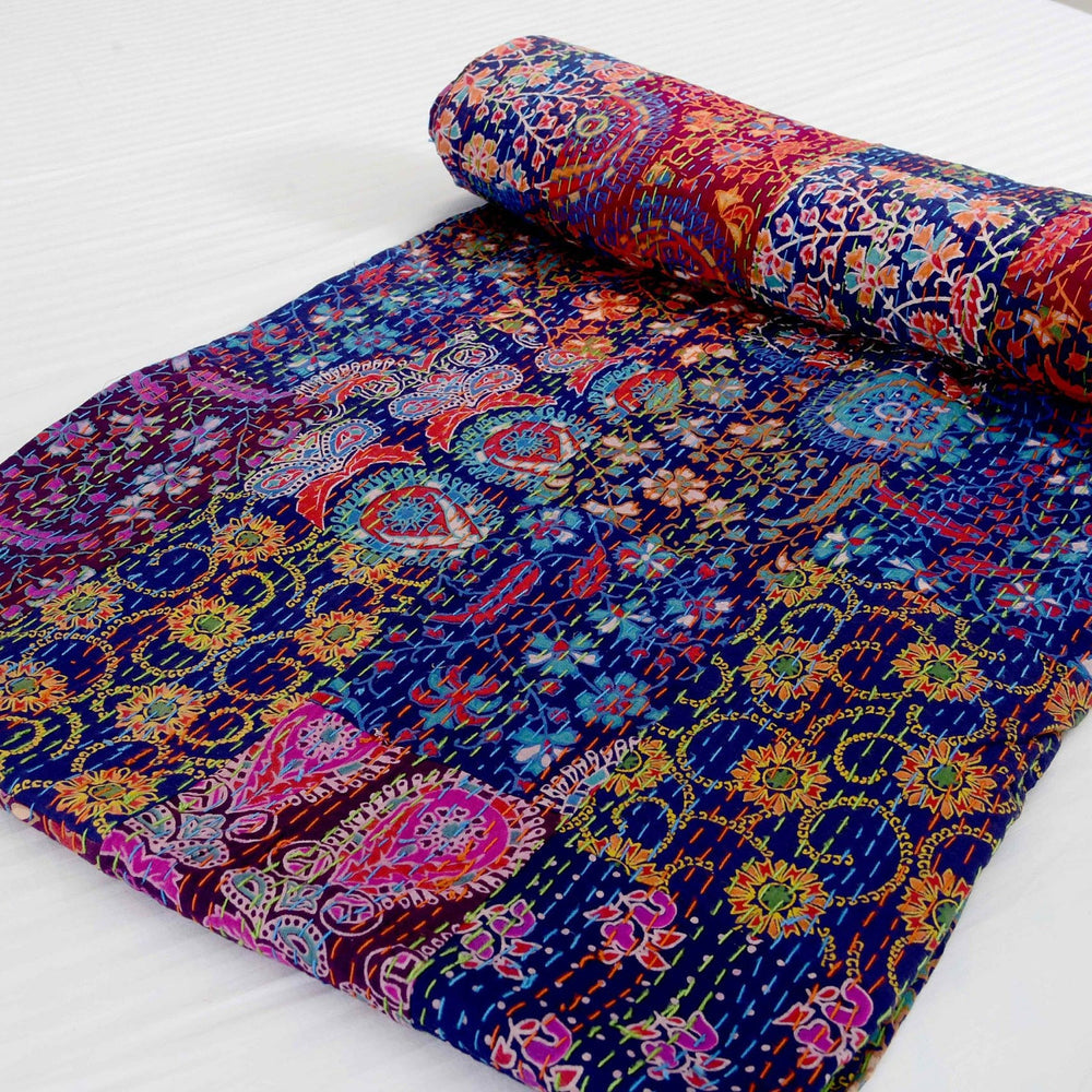 Purple Life Indian Kantha Quilt | Handmade Home Decor