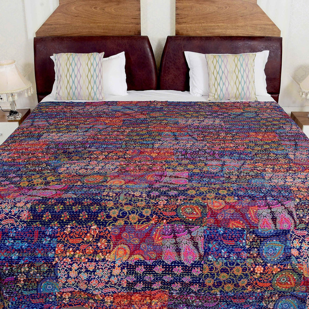 Purple Life Indian Kantha Quilt | Handmade Home Decor