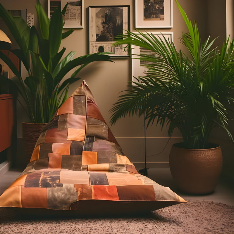 Vintage Leather Patchwork Bean Bag Cover - Upcycled Cowhide Lounger
