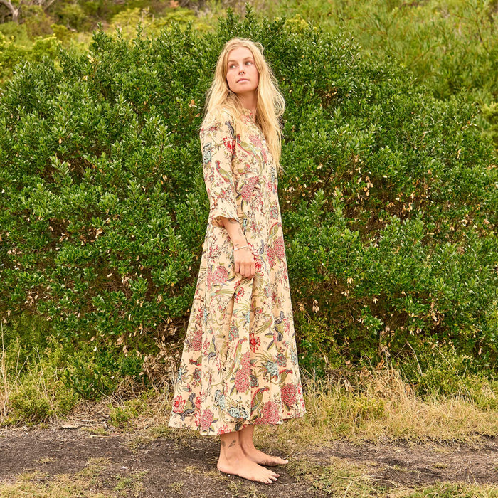 Set of 2 Cotton Maxi Dress - Beige Botanicals