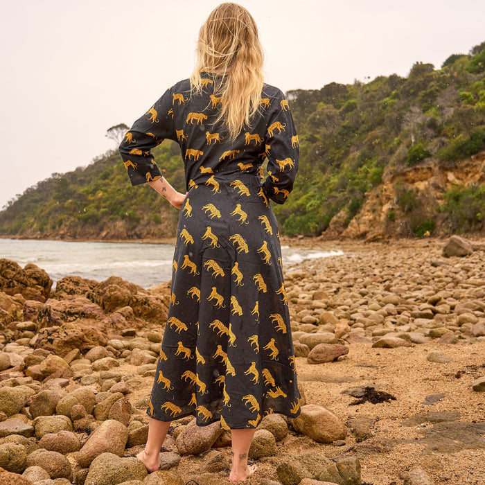 Set of 2 Cotton Maxi Dress ? Hand Screen-Printed Style in Black & Gold