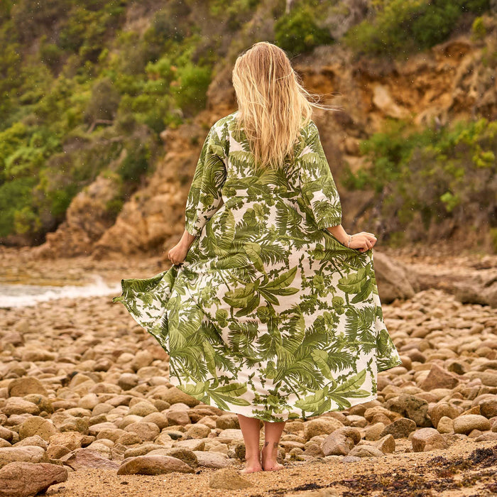 Set of 2 Cotton Maxi Dress ? Palm Reverie Tropical Green Print