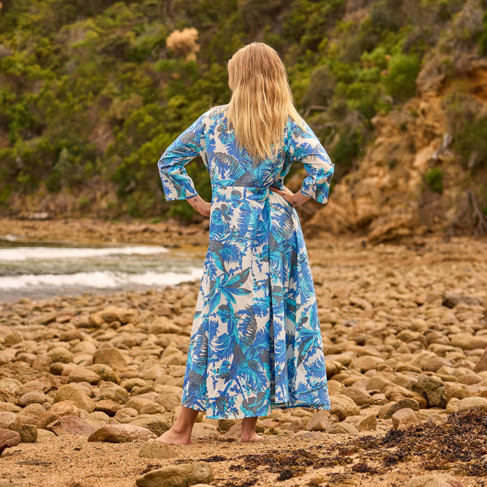Set of 2 Cotton Maxi Dress ? Azure Palms Ocean Breeze Print