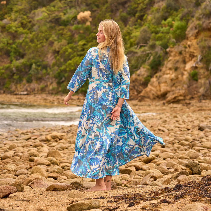 Set of 2 Cotton Maxi Dress ? Azure Palms Ocean Breeze Print